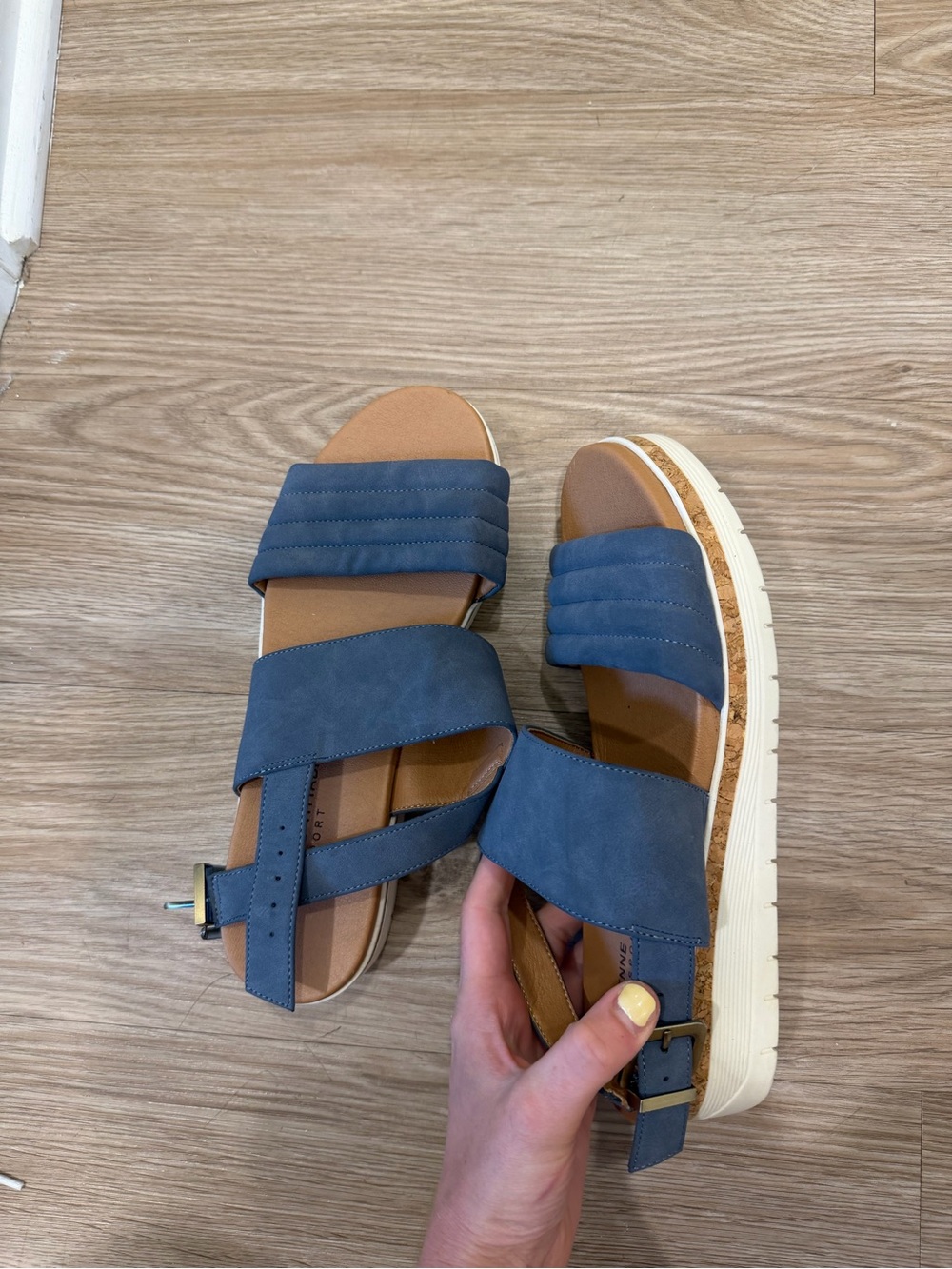 Adrienne Vittadini Navy Blue Platform Slide Sandals